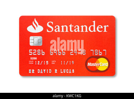 Coupe simple d'une carte de crédit Santander avec ombre holding Banque D'Images