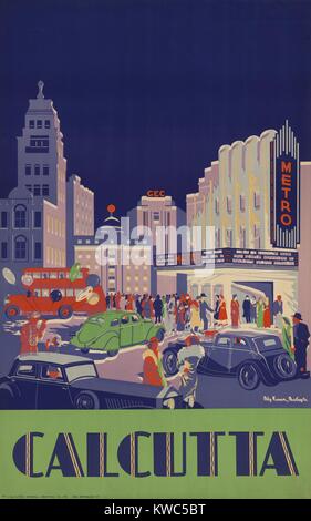 1938 Billet poster montre les personnes recueillies par le nouveau Metro Cinema à Calcutta. (BSLOC   2015 14 211) Banque D'Images