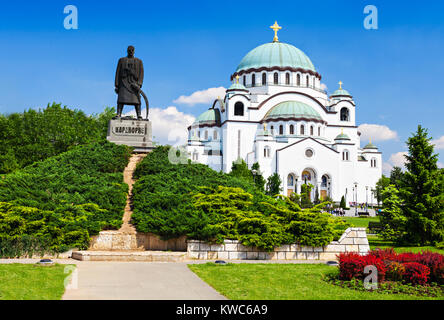La Cathédrale de Saint Sava et Karadjordje (dirigeant politique serbe, Belgrade) statue Banque D'Images