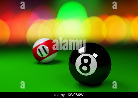 Boules de billard rouge et noir sur fond vert.3d render Banque D'Images