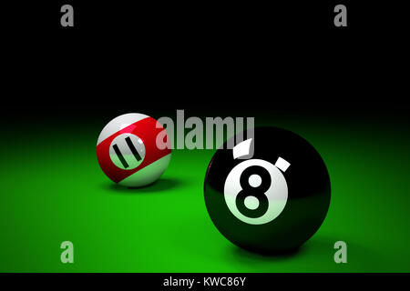 Boules de billard rouge et noir sur fond vert.3d render Banque D'Images