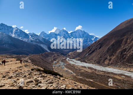 Himalaya, Népal, 5 Nov 2017 - Une randonnée touristique à Gorak Shep village 5000 m au-dessus du niveau de la mer, dans le parc de Sagarmatha sur le chemin de la base de l'Everest Banque D'Images