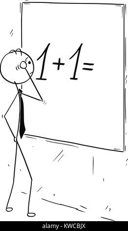 Cartoon stick man dessin de concept illustration de l'homme d'affaires à la recherche et le calcul sur le mur. Illustration de Vecteur