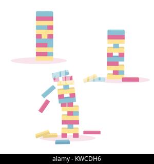 Jeu de tower jeux pour les enfants. Bloc en bois puzzle risque balance jouet. Des positions différentes. Vector illustration isolé sur fond blanc Illustration de Vecteur