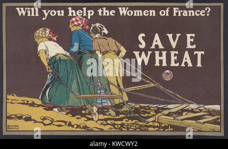 Allez-VOUS AIDER LES FEMMES DE FRANCE ?/ LE BLÉ. American World War 1 affiche basée sur la célèbre photo de trois femmes françaises tirant une charrue. Lithographie de Edward Penfield, 1918 BSLOC  2017 (1 56) Banque D'Images