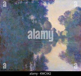 Matin sur la Seine près de Giverny, Claude Monet, 1897, peinture à l'huile impressionnistes français. Monet peint les images de cette série à partir de son studio flottant voile comme il a capturé la lumière changeante du soleil (BSLOC 2017 3 45) Banque D'Images