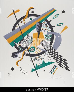 Kleine Welten III (petits mondes IV), par Vasily Kandinsky, 1922, expressionniste allemand russe imprimer. Grumes droites et sinueuses formes plates, de couleur, de cercles et formes dessinés à la main et d'un damier incliné contribuent à la complexité sur ce BSLOC résumé litho (2017 5 147) Banque D'Images