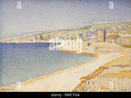 La Jetée de Cassis, Opus 198, par Paul Signac, 1889, le français postimpressionnistes, huile sur toile. Cette peinture de la Méditerranée port a été l'objet d'éloges quand la série a été exposée au Salon des Indépendants en 1889. Signac a décrit son BSLOC exp (2017 5 89) Banque D'Images