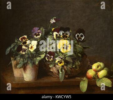 Still Life with pensées, par Henri Fantin-Latour, 1874, la peinture impressionniste français, huile sur toile. C'est l'un des trente et un tableaux que Fantin-Latour, produit en 1874 (BSLOC 2017 3 150) Banque D'Images