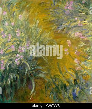 Le chemin à travers l'iris, par Claude Monet, 1914-17, la peinture impressionniste français, huile sur toile. Dans sa dernière décennie, Monet a créé de grandes œuvres picturales, coulant de ses jardins à Giverny (BSLOC 2017 3 49) Banque D'Images