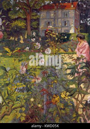 Jardin à Vaucresson, par Edouard Vuillard, 1920, peinture postimpressionniste. Les deux femmes presque perdu parmi les plantes sont Lucy Hessel et son cousin. La chambre apparaît clairement au-dessus de la riche complexité de la moitié inférieure des peintures (BSLOC 2017 5 103) Banque D'Images