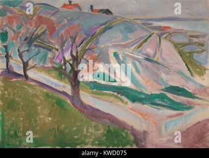 Paysage, Kragerom, d'Edvard Munch, 1912, symbolisme expressionniste norvégien/peinture, huile sur toile. Ce travail a été rendue quatre ans après rupture mentale grave Munchs, après quoi, il a peint dans un nouveau style de traits, une plus harmoniou BSLOC  2017 (5 139) Banque D'Images