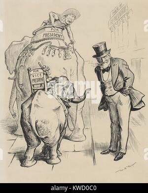 Trop BL--PETIT POUR KTY ONCLE JOE, caricature de 1904 au sujet de la rebuffade canons Vice-présidence. Theodore Roosevelt sur un éléphant, ne parvient pas à convaincre Joseph Gurney Cannon, Président de la Chambre des représentants, d'être son colistier (BSLOC 2017 6 25) Banque D'Images