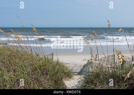 Une belle vue sur la plage de pays bas Caroline avec l'océan, sable, dunes de sable, mer et ciel bleu de l'avoine. Banque D'Images