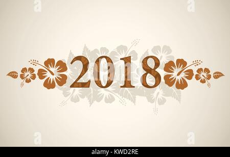 2018 avec texte Vector hibiscus tropical sur fond beige vintage Illustration de Vecteur