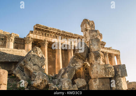 Temple de Baco. Ruines de Baalbek. Ancienne ville de Phenicia situé dans la vallée de Beca au Liban. Acropole avec vestiges romains. Banque D'Images