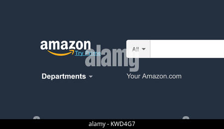 KIEV, UKRAINE - janvier 02, 2018 Amazon : Page d'accueil du site web sur l'ordinateur portable. Logo Amazon.com visible. Page de démarrage. Une entreprise de commerce électronique Banque D'Images