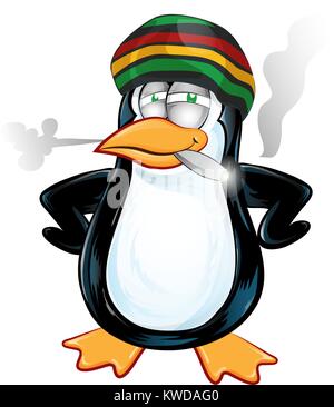 Fun jamaican pinguin cartoon Illustration de Vecteur