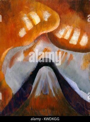 Montagne ET CIEL, par Arthur Dove, 1925, American peinture, huile sur panneau de bois. Résumé Le paysage est peint de façon spectaculaire avec nuages orange (BSLOC 2017 7 80) Banque D'Images