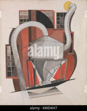 Les machines, par Charles Demuth, 1920, la peinture américaine, gouache et mine de plomb sur carton. Ce travail est basé sur l'architecture industrielle dans Demuths ville natale de Lancaster, Pennsylvanie. Résumé de façon minimale avec des lignes élégantes et des formulaires, la machinerie sur le toit avec un arrière-plan de l'usine est bien imagé (BSLOC 2017 7 94) Banque D'Images