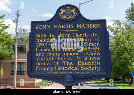 Marqueur à l'extérieur de l'hôtel particulier de John Harris de Harrisburg, Pennsylvania, United States. Banque D'Images