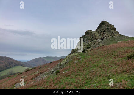 Hope Bowdler Hill, Gaer Pierre, Gaerstones, Shropshire Hills, en Angleterre, Royaume-Uni Banque D'Images