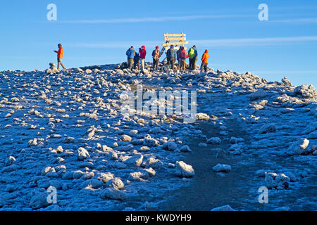 Trekkers sur Uhuru Peak, le point le plus élevé sur le mont Kilimandjaro Banque D'Images