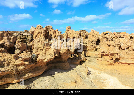 La formation de lave à Murdeira beach, Baia da Murdeira, l'île de Sal, Salina, Cap Vert, Afrique Banque D'Images