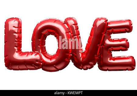 Un ensemble de quatre lettres ballon métallique le mot amour pour célébrer la Saint-Valentin sur un fond blanc - 3D render Banque D'Images