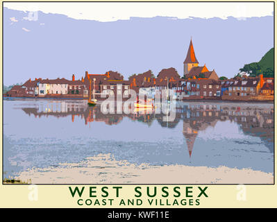 Un style poster illustration tirée d'une photographie du village côtier de Bosham, West Sussex, England, UK Banque D'Images