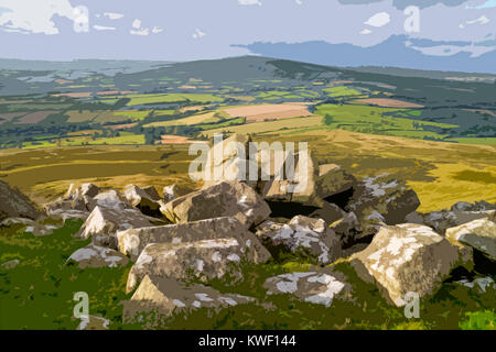 Un style poster illustration tirée d'une photographie de Brown Clee Hill de Titterstone Clee Hill, Shropshire Banque D'Images