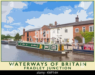 Un style poster illustration tirée d'une photographie de Fradley Junction sur la Trent et Mersey Canal, Stafforshire, England, UK Banque D'Images