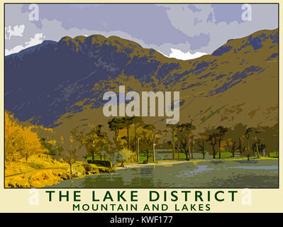 Un style poster illustration tirée d'une photographie de la lande dans le parc national du Lake District, Cumbria, England, UK Banque D'Images