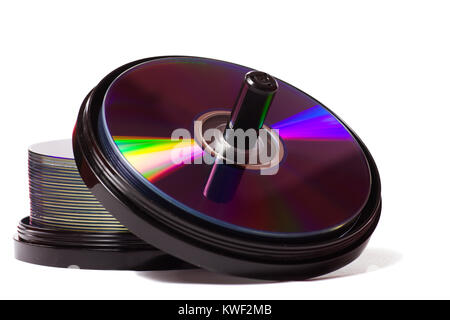 Two Stacks of empty dvd-r disks isolated on white background Banque D'Images