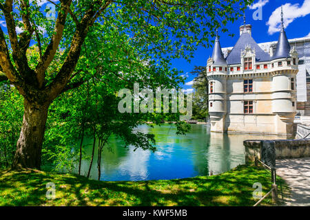 Impressionnant d'Azay-le-Rideau château médiéval,Val de Loire,France. Banque D'Images