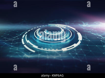 Espace futuriste avec interface série faible fond abstrait poly. Close up bleu foncé avec tache de couleur pourpre. Réseau, etui transparent cel. Banque D'Images