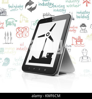 Concept Manufacuring : Tablet Computer avec moulin sur l'affichage Banque D'Images