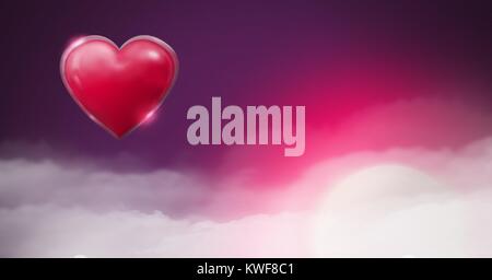 Coeur brillant avec fond violet brumeux Banque D'Images