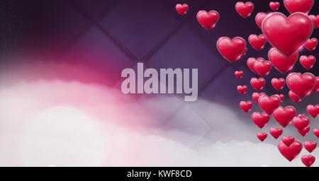 Coeurs pétillantes de Saint-Valentin avec fond mauve brumeux Banque D'Images