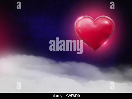 Coeur brillant avec fond violet brumeux Banque D'Images