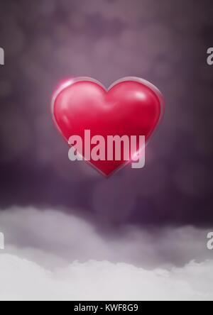 Coeur brillant avec fond violet brumeux Banque D'Images