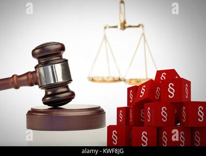 Icônes de symbole de section 3D et échelles de justice avec gavel Banque D'Images