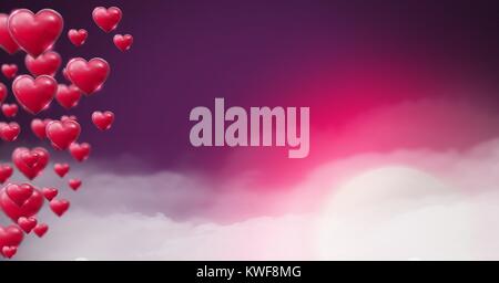 Coeurs pétillantes de Saint-Valentin avec fond mauve brumeux Banque D'Images