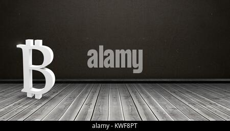 Icône Bitcoin 3D au sol dans la chambre avec tableau noir Banque D'Images
