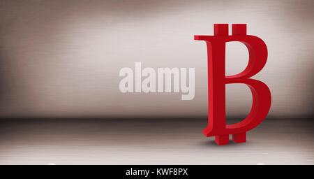 Icône Bitcoin 3D au sol dans la chambre Banque D'Images