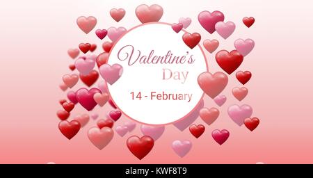 Texte de la Saint-Valentin et coeurs pétillantes de Saint-Valentin avec cercle vide Banque D'Images