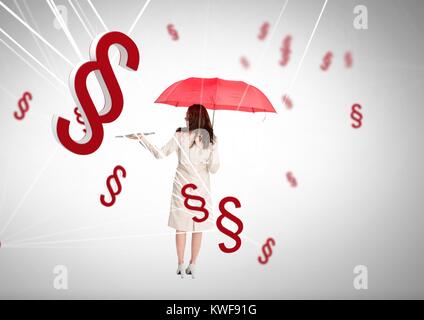 Icônes de symbole de section 3D et femme tenant le livre ouvert et parapluie Banque D'Images