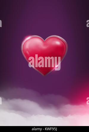 Coeur brillant avec fond violet brumeux Banque D'Images