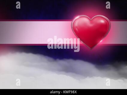 Coeur brillant avec fond violet brumeux Banque D'Images