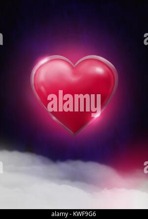 Coeur brillant avec fond violet brumeux Banque D'Images